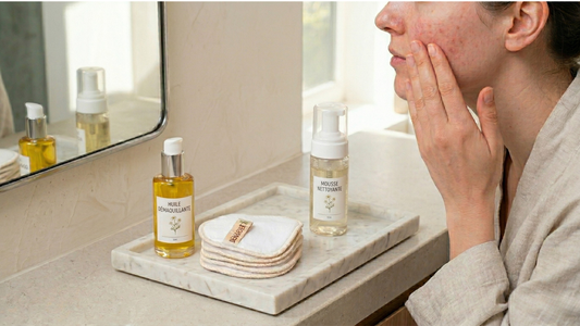 Rituel de double nettoyage doux pour peaux sensibles avec pad réutilisable