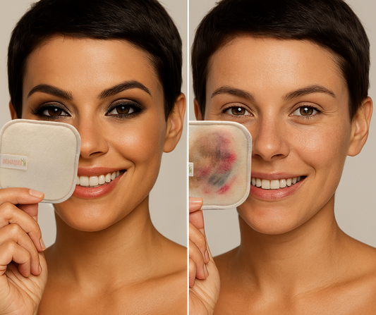 Comparatif avant/après entre un pad en chanvre et un pad en bambou Demaquee'N