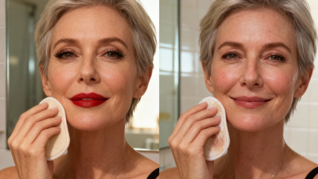 Démaquillage peau sensible avec un pad réutilisable Demaquee'N en chanvre ou bambou, posé délicatement sur le visage pour un nettoyage sans friction ni rougeurs.