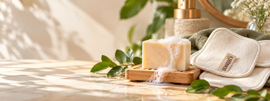 Savon démaquillant et pads lavables réutilisables DEMAQUEE'N