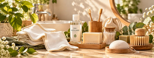 Routine salle de bain zéro déchet avec pads démaquillants lavables et accessoires réutilisables